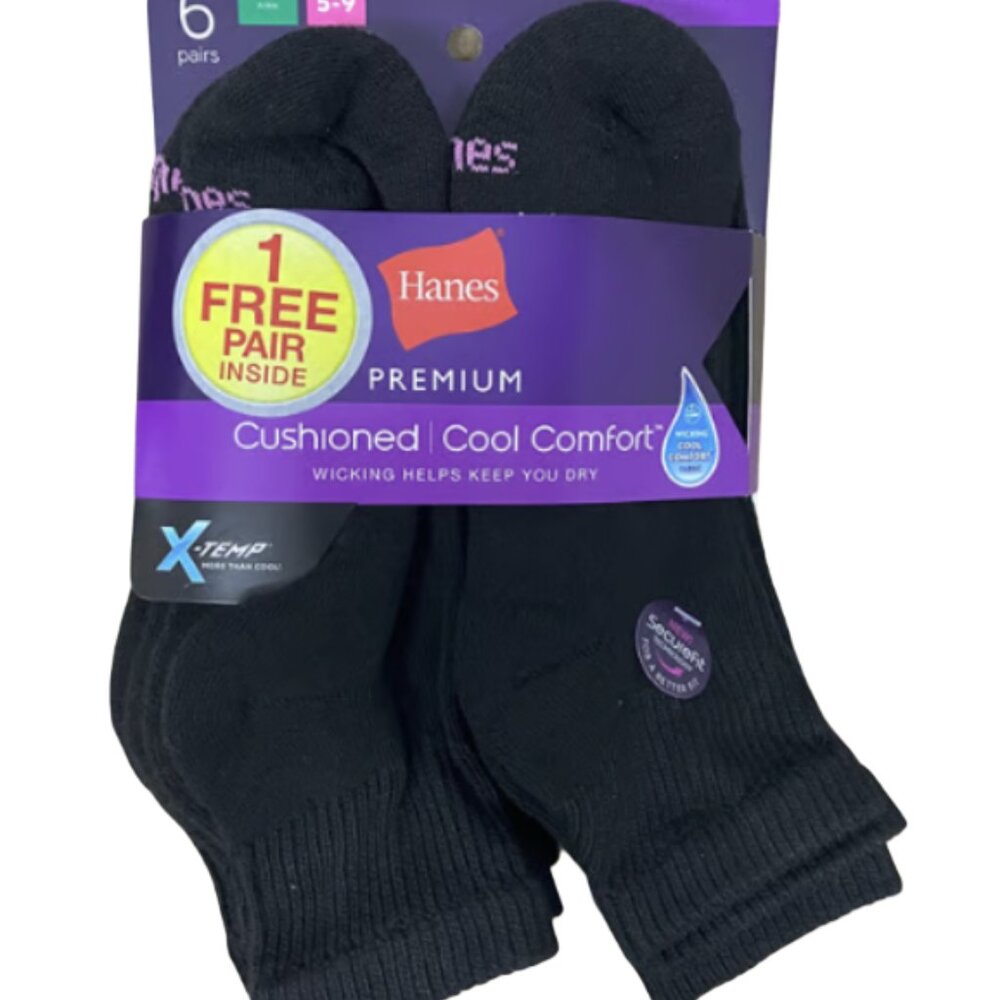 Hanes Premium Women's 6+1 Free Cushioned Ankle Socks Size (5–9)